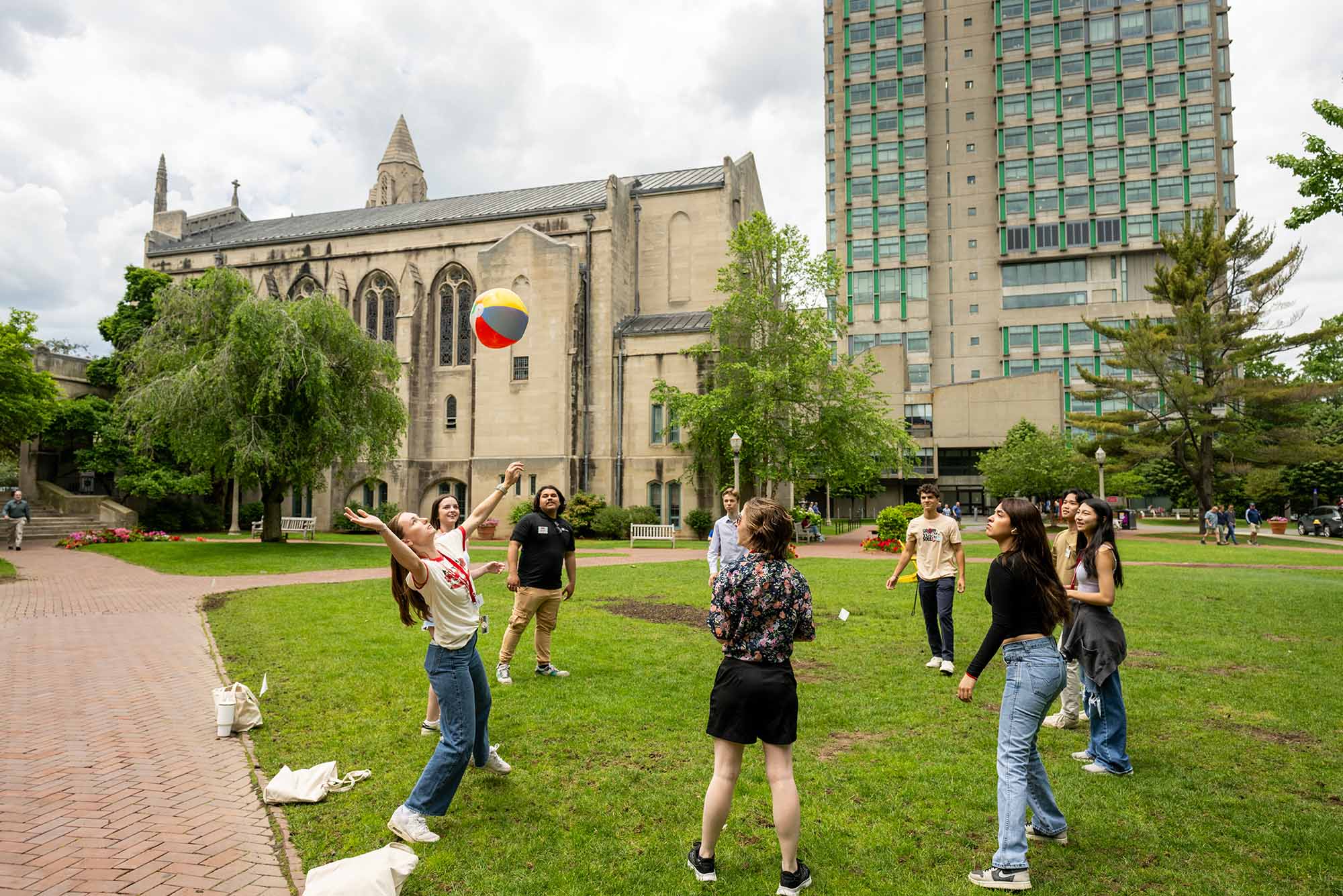 Photo: A group of students on the lawn at BU.