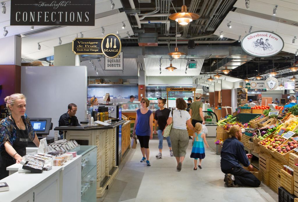 People walking in Boston Public Market.