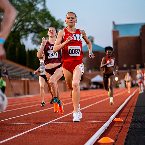 Vera Sjöberg (CAS’26) during the 1,500-meter run at the Wake Forest Invitational, April 18. Sjöberg now owns five BU program records in long-distance running. Photo courtesy of Wake Forest