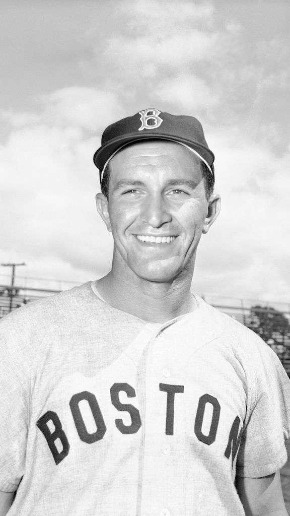 Photo: A black-and-white photo of Harry Agganis in his Boston Red Sox uniform smiling