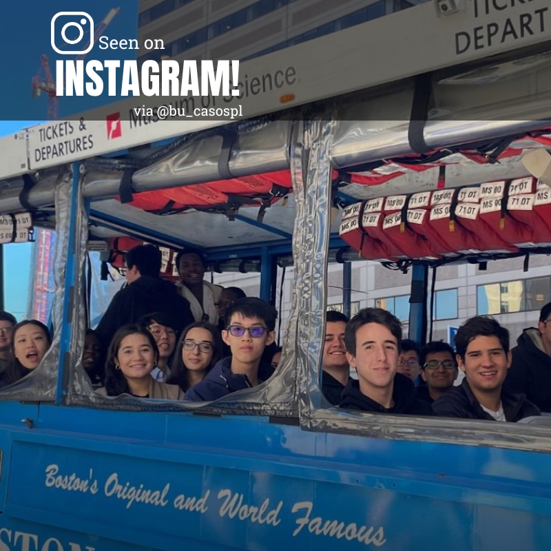 Image: A group of kids on a tour bus with text overlay that reads "As seen on INSTAGRAM"