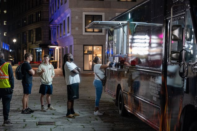 Photo: People lining up at a food truck in Boston