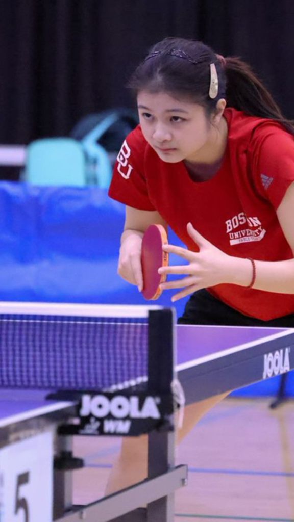 Photo: Emily Tan of the BU table tennis team during a game