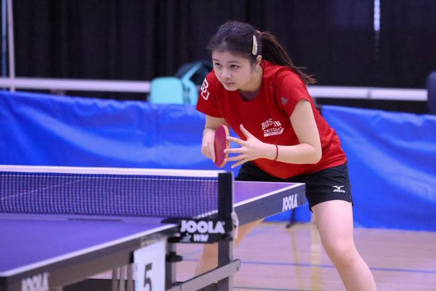Photo: Emily Tan of the BU table tennis team during a game