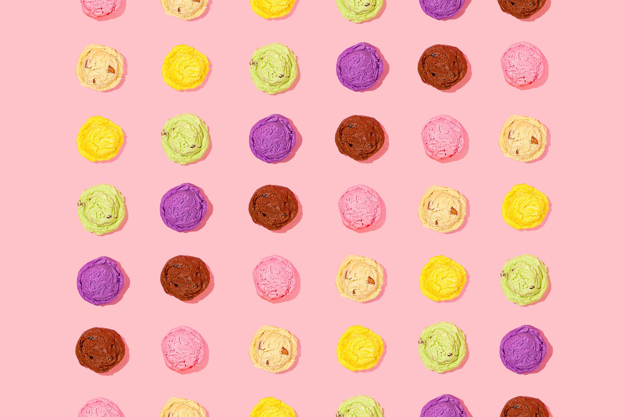 Photo: A stock photo of colorful ice cream scoops lined up in rows.