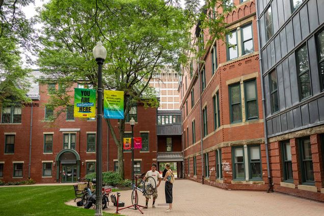 Photo: Foliage and building on BU's campus
