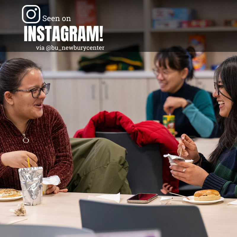 Photo: Individuals siting at a table smile and converse amicably. A text overlay reads AS SEEN ON INSTAGRAM!