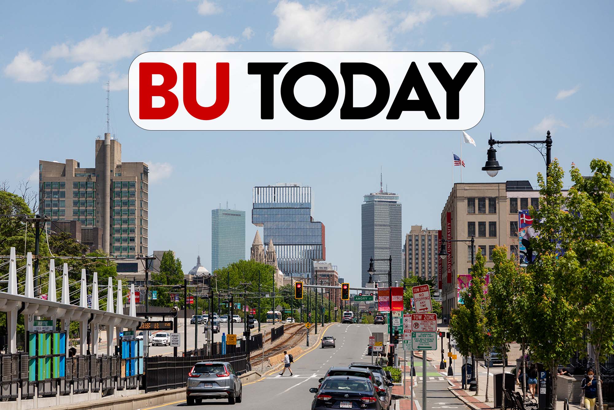Photo: The BU Today Logo over the Boston Skyline