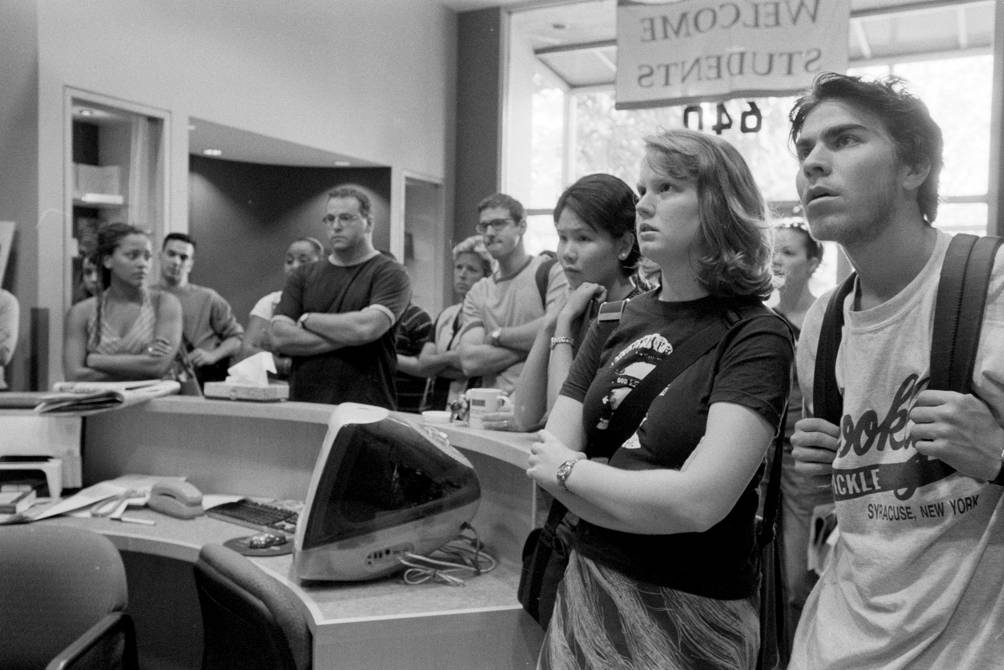 Photo: Students watching coverage of 9/11 live on a television at Boston University in 2001