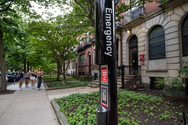 BU has many Blue Light emergency telephones across the Charles River, Fenway, and Medical campuses. Photo by Cydney Scott