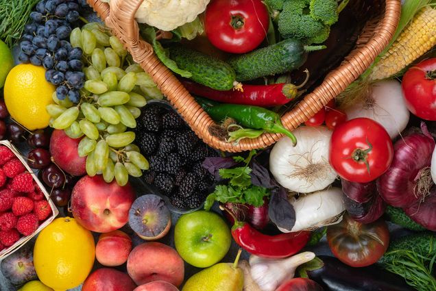 Photo: Stock image of vegetables arranged artistically.