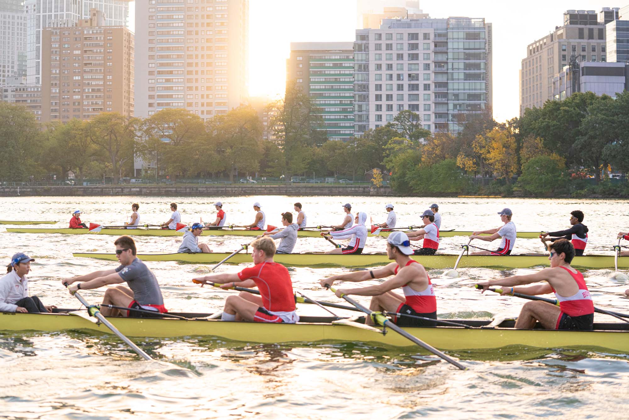 The Terrier men’s rowing team on the Charles River October 7, preparing for the Head of the Charles Regatta, October 17, 18, and 19. Photos by BU Athletics.