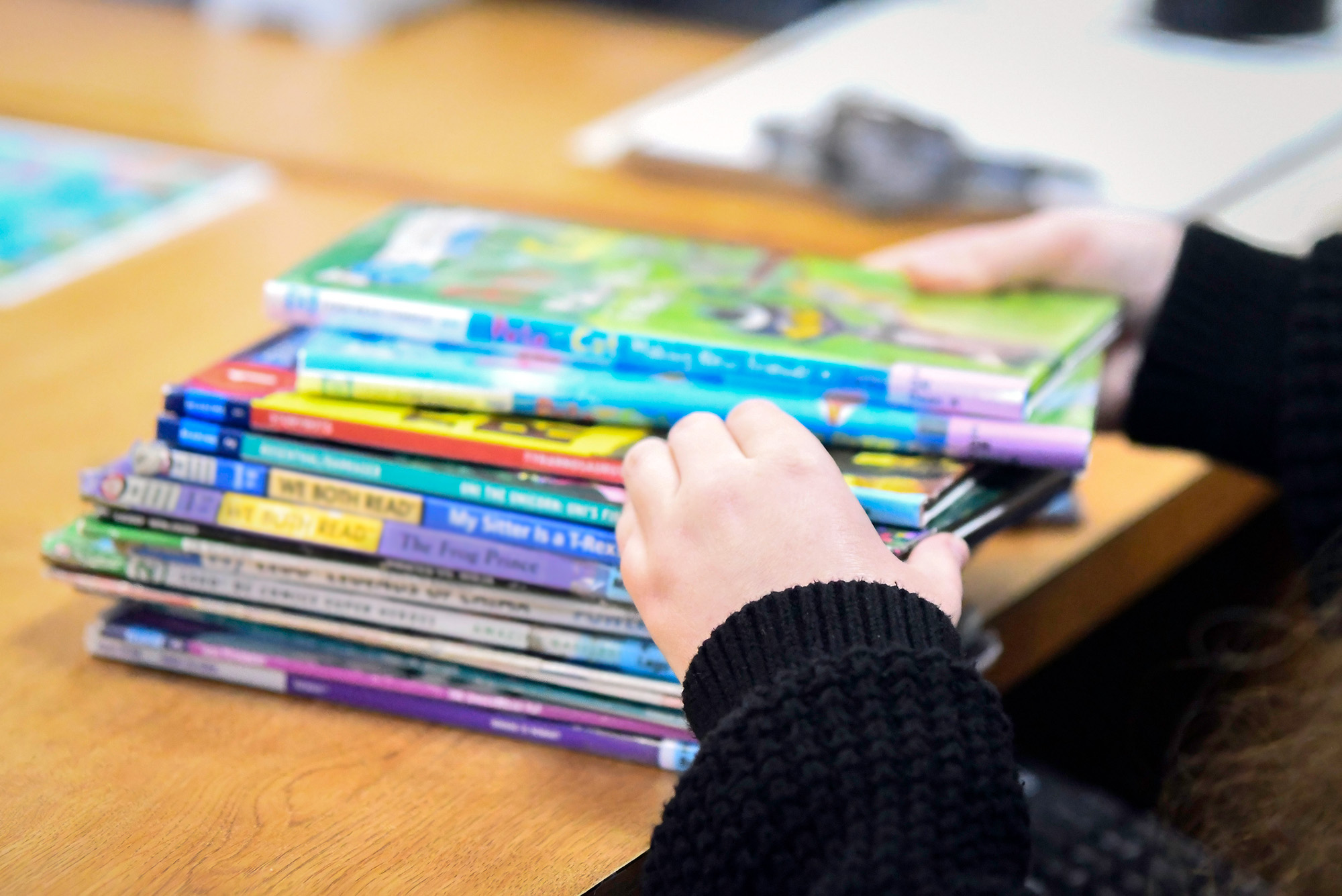 Photo: Stack of children's books on a table