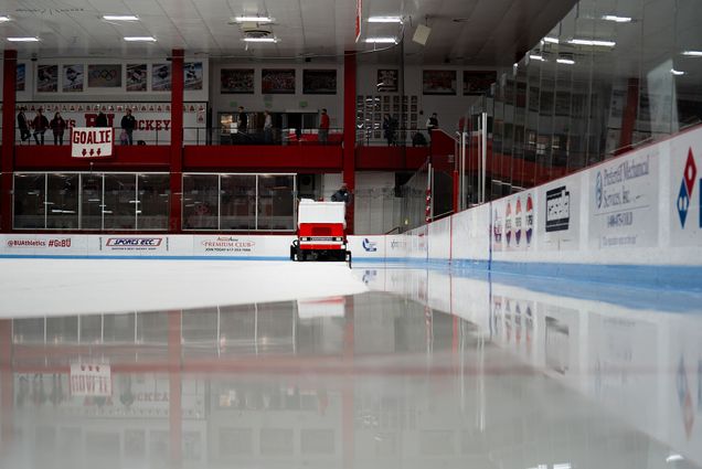 Photo: Walter Brown Arena on BU's campus with a zamboni driver on the ice