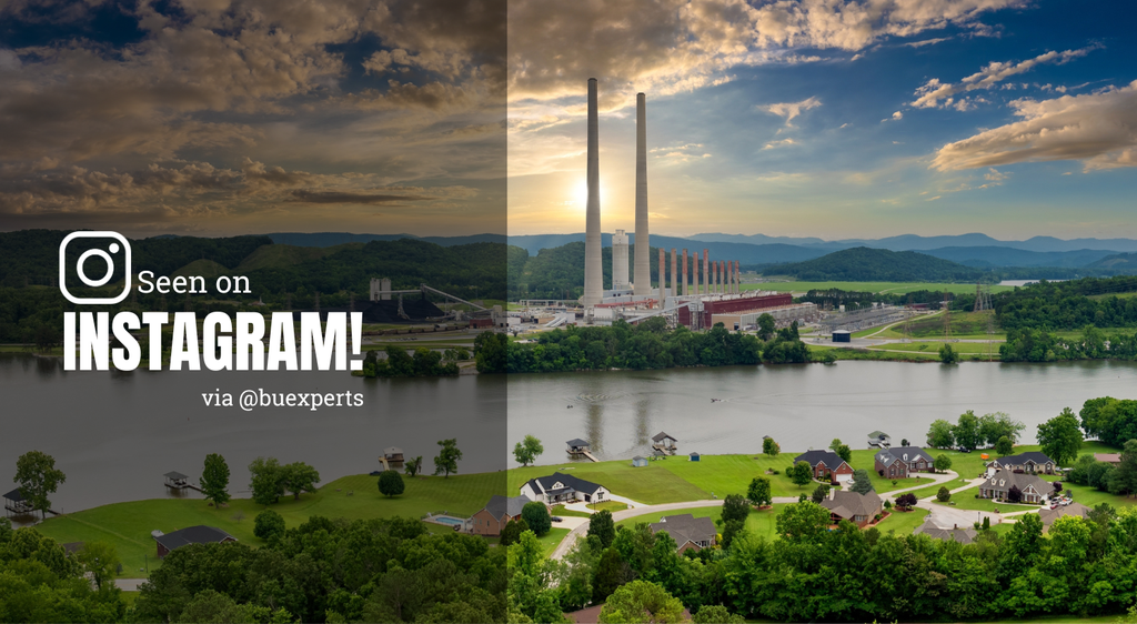 Photo: A stock image of a power plant with text overlay "seen on Instagram! via @buexperts"