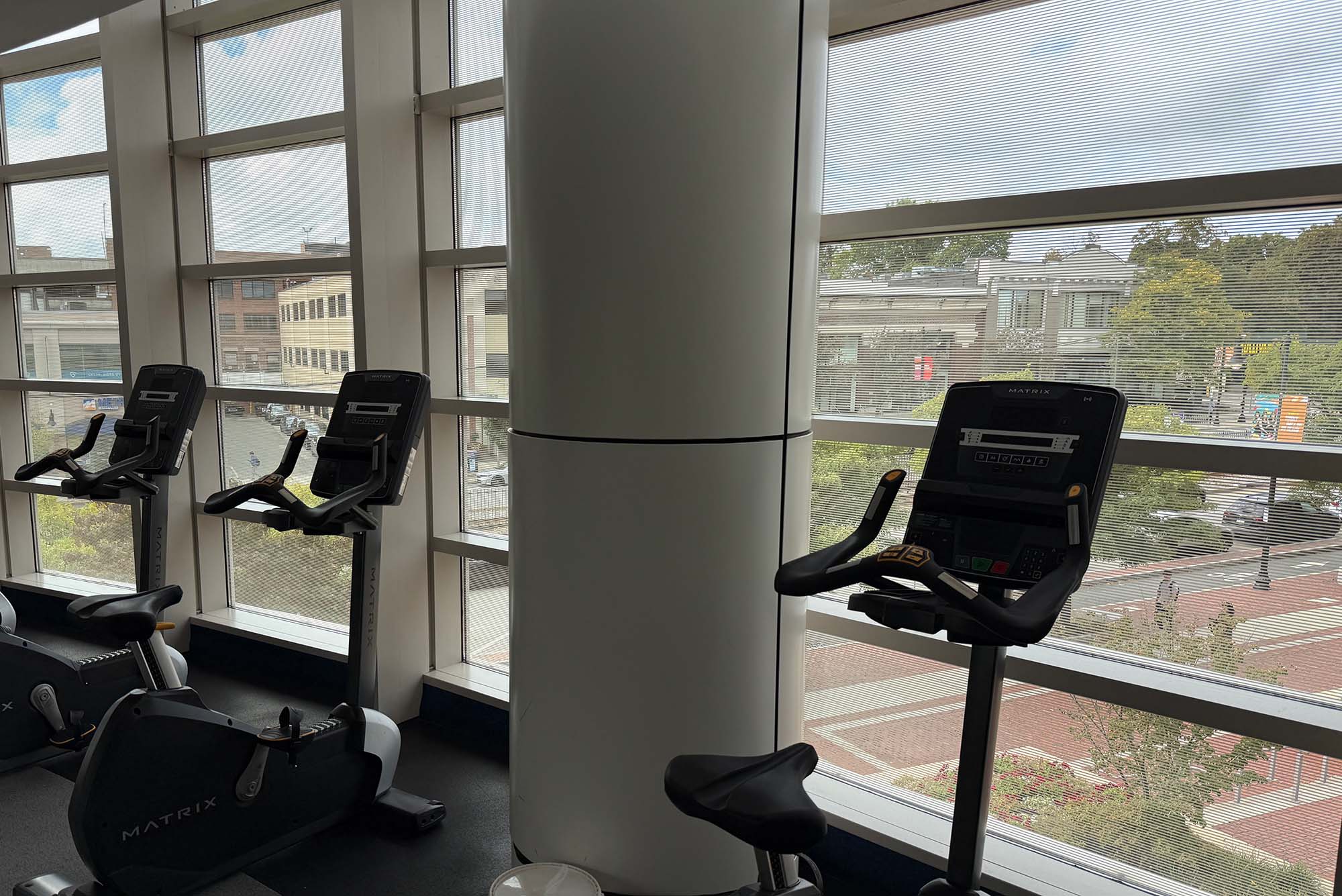 Indoor Cycling Machines Facing Commonwealth Avenue on the Second Floor. Photo by Sangmin Song