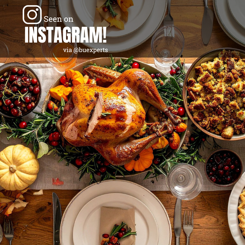 Photo: A thanksgiving food spread with a text overlay reading AS SEEN ON INSTAGRAM