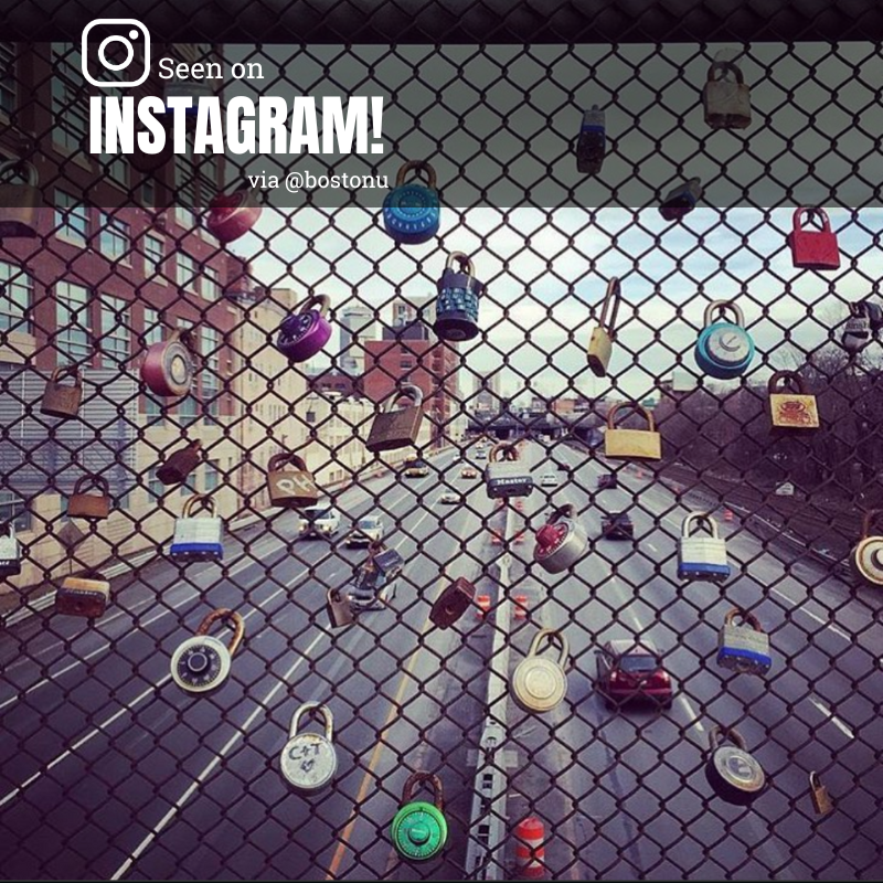 Photo: Locks on a fence over a highway on BU's campus in Boston