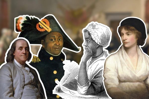 Photo: A collage image of four revolutionary figures on a blurred background