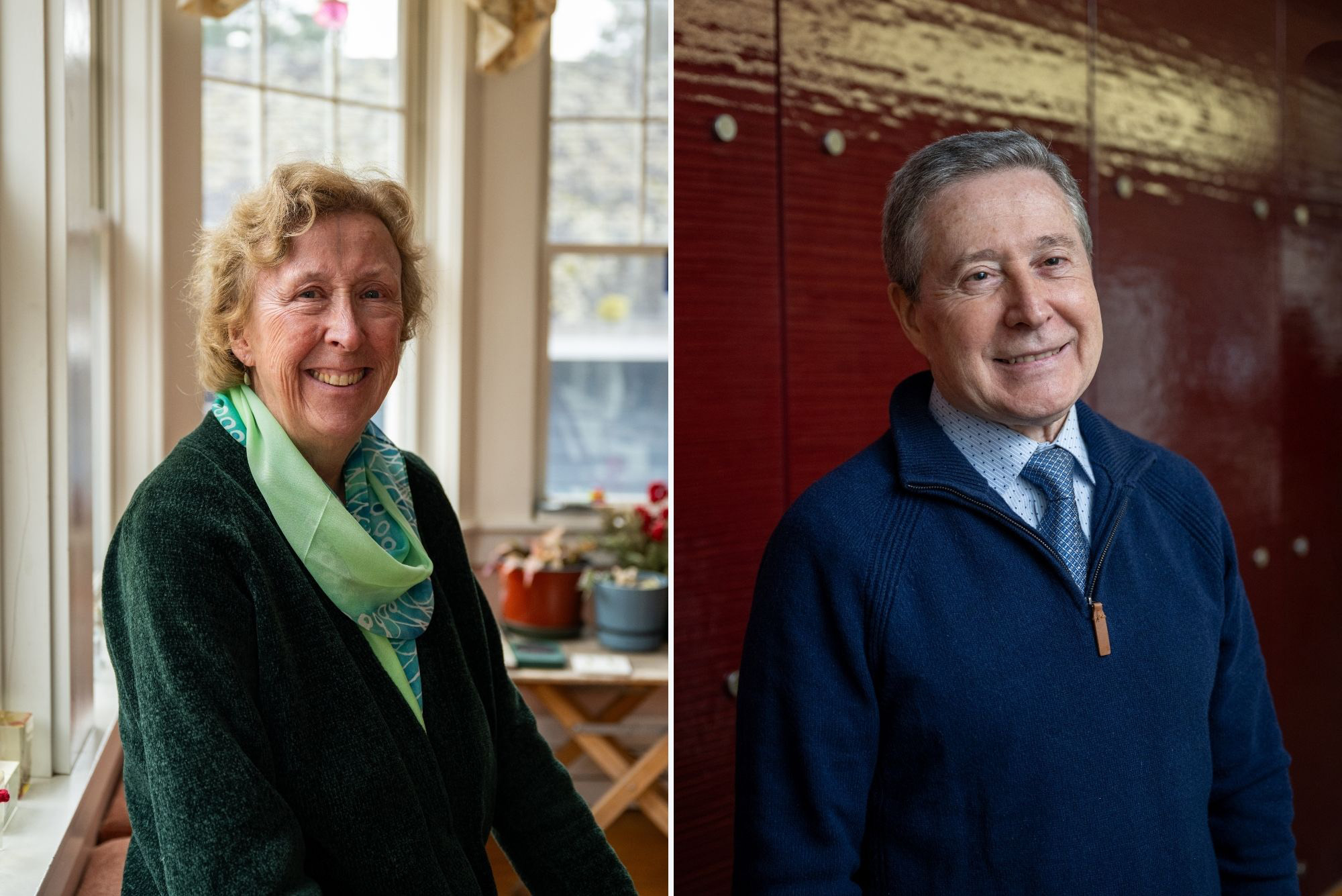 Photo: A composite image of two BU researchers, Alice Cronin-Golomb (left) and Plamen Ch. Ivanov, posing for headshots