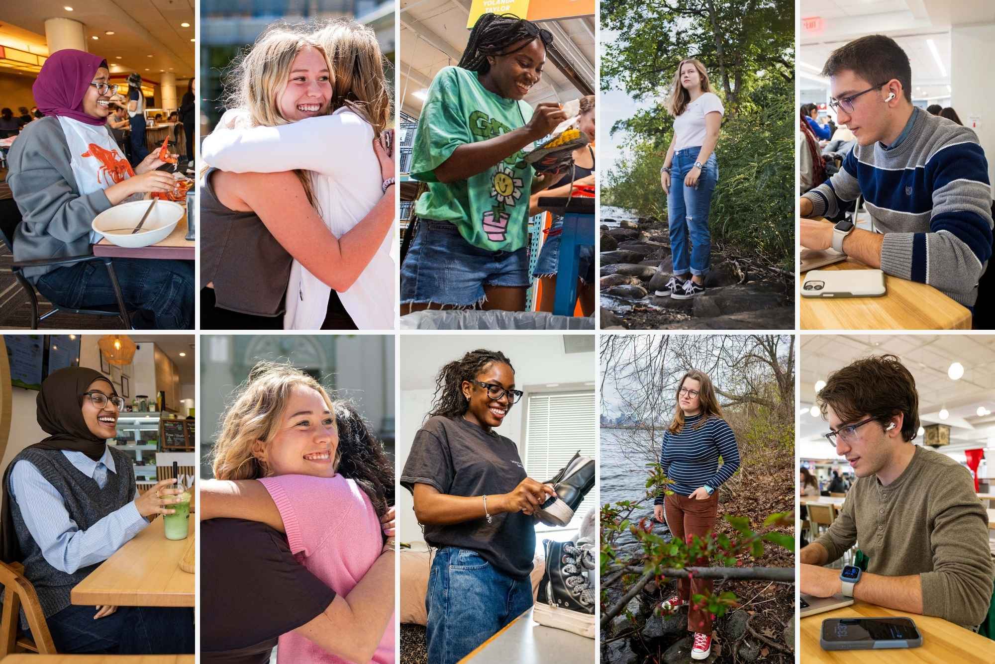 Photo: A collage of five individuals remaking photos from four years ago, the top row of the four-year old photos and the bottom row of the remake photos