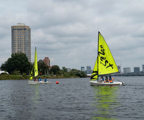 Sailboats on the Charles River with Boston in the background