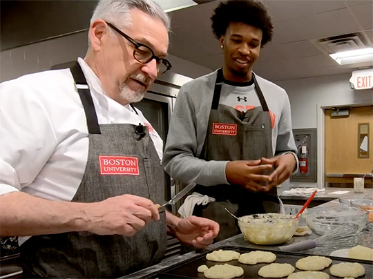 Culinary Arts Instructor Douglass Joins NESN’s “BU Terriers Unleashed” for Breakfast Cooking Lesson