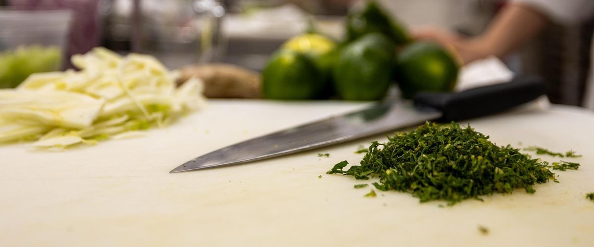 Food prep in a professional kitchen