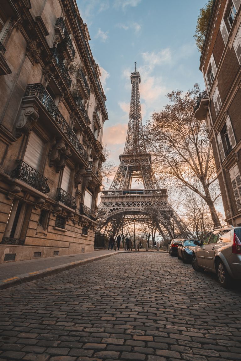 view of eiffel tower from Paris street