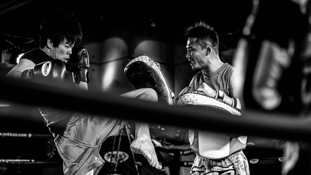 2015 GP Photo Contest Finalist black and white phot of two fighters in a ring