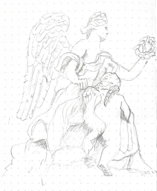 sketch of angelic statue