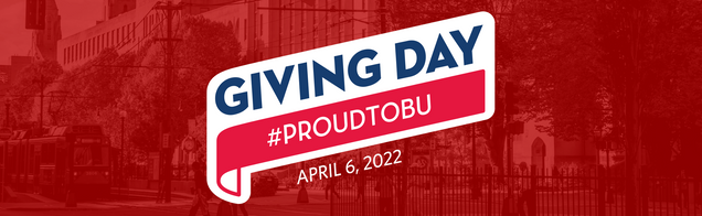 red giving day banner image. reads GIVING DAY #proud-to-bu April 6, 2022