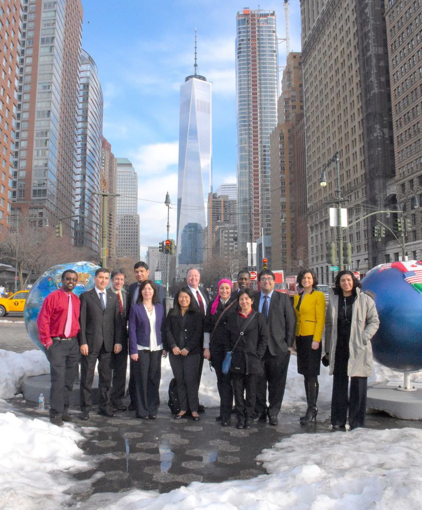 Our group standing in front of One World Trade Center, the main building of the new World Trade Center complex in Lower Manhattan. NYC was paralyzed by a snowstorm just days before we arrived, but the weather was very cooperative during our visit!