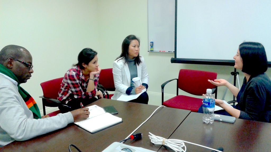 Assistant Professor Toni Pepe with Fellows and Boston Public Schools administrator Janet Ferone