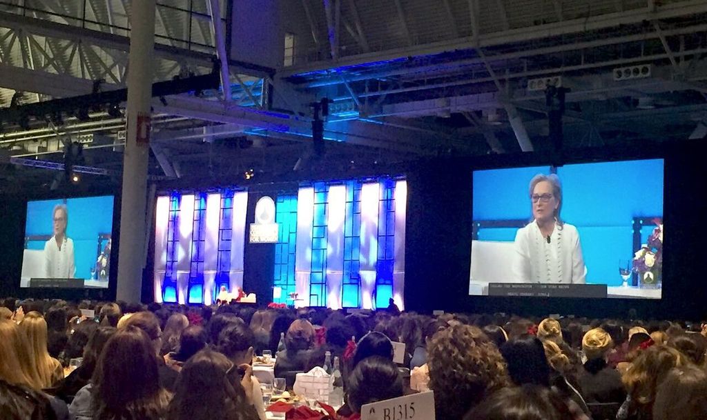 Meryl Streep speaking during a lunch event