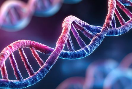 A colorful illustration of a DNA double helix structure