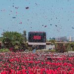 Photo: Confetti raining down during a BU Commencement ceremony