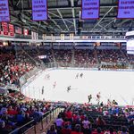 Photo: A wide shot of Agganis Arena as the BU men's hockey team plays on the ice