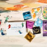 Photo: Condom fairy drawings surrounded by sexual health products
