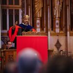 Photo: GA U.S. Senator Rev. Raphael Warnock preaches to a crowd at BU's Marsh Chapel's 75th anniversary.