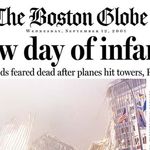 Photo: Front page of Boston Globe from September 11 2001