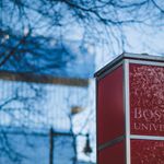 Photo: Boston University sign with a small amount of ice on it