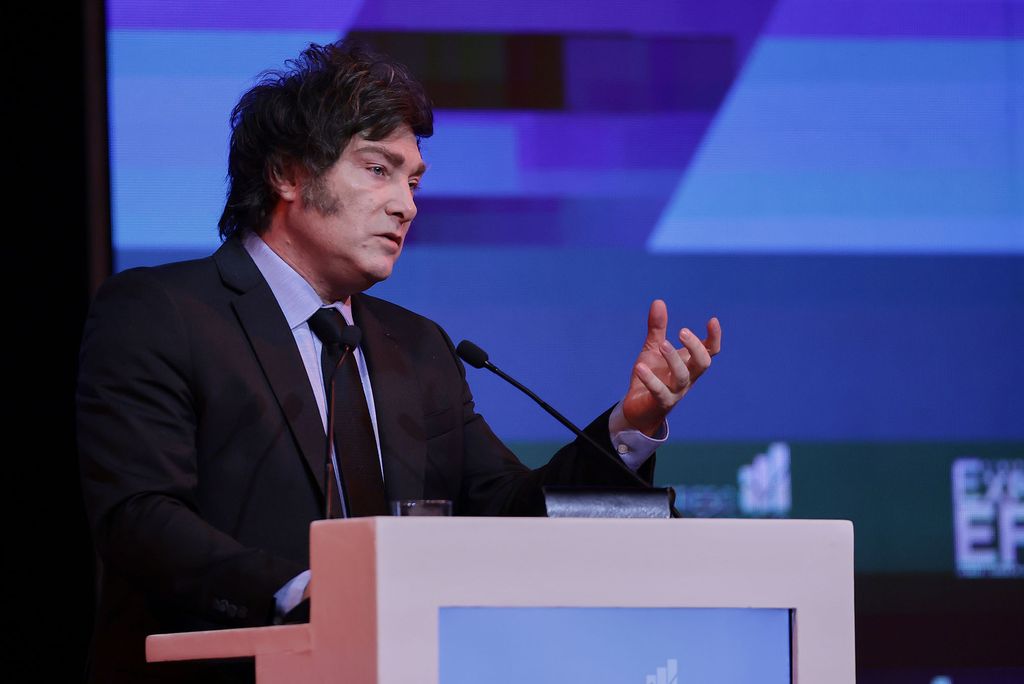 Photo: Expo EFI, speaking is president Javier Milei Photo by Luciano Adan Gonzalez Torres/NurPhoto via AP