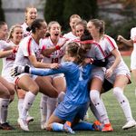 Photo: BU Women's soccer team celebrates a win