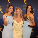 Photo: Sydney Topf (COM’25) (from left) Addison Cummings (COM’25), and Sophia Falbo (COM’25) celebrating BUTV10’s big win at the National Academy of Television Arts & Sciences (NATAS) Boston/New England chapter awards ceremony on June 7. Photo by Addison Cummings