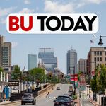 Photo: The BU Today Logo over the Boston Skyline
