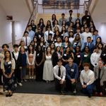 Photo: A group of Boston University Menino Scholars and Community Service Award recipients posing with BU President Melissa Gilliam