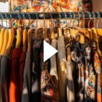 Photo: A rack of wooden hangers with items of clothing hanging off them.