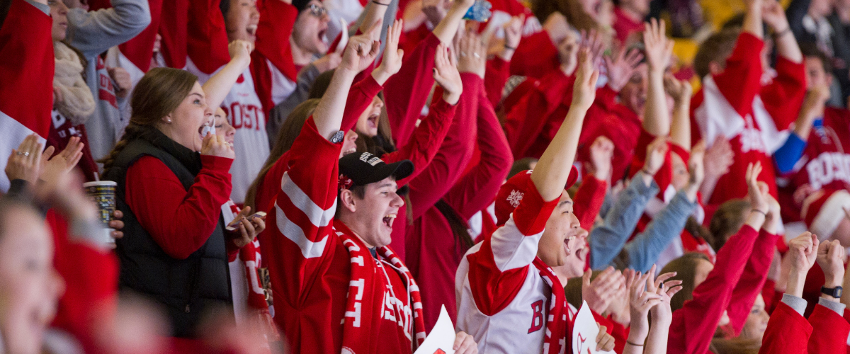 Students cheering st hockey game