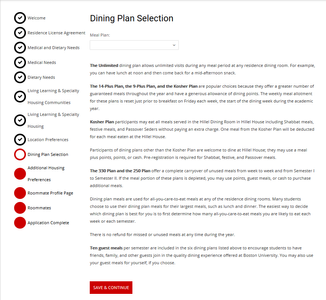 Dining Plan Selection